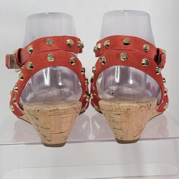 Michael Kors Women’s 9 Cork Wedge Orange Suede Studded Strappy Thong Sandals - Picture 7 of 10